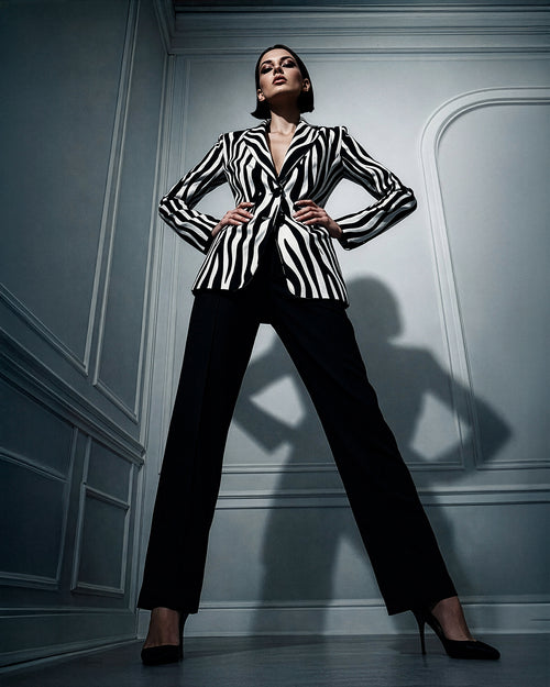 Blazer de mujer animal print con estampado de cebra. Un diseño versátil y elegalen, ideal para uso diario o eventos formales.  Milaches Primavera-Verano 2026